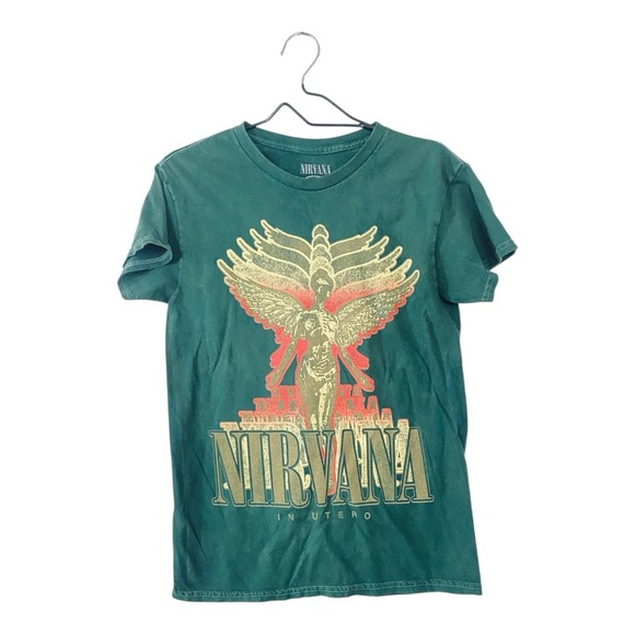 NIRVANA Green 3D Angel Graphic T Shirt Grunge Rocker Tee Size Small Punk NEW - Picture 1 of 7